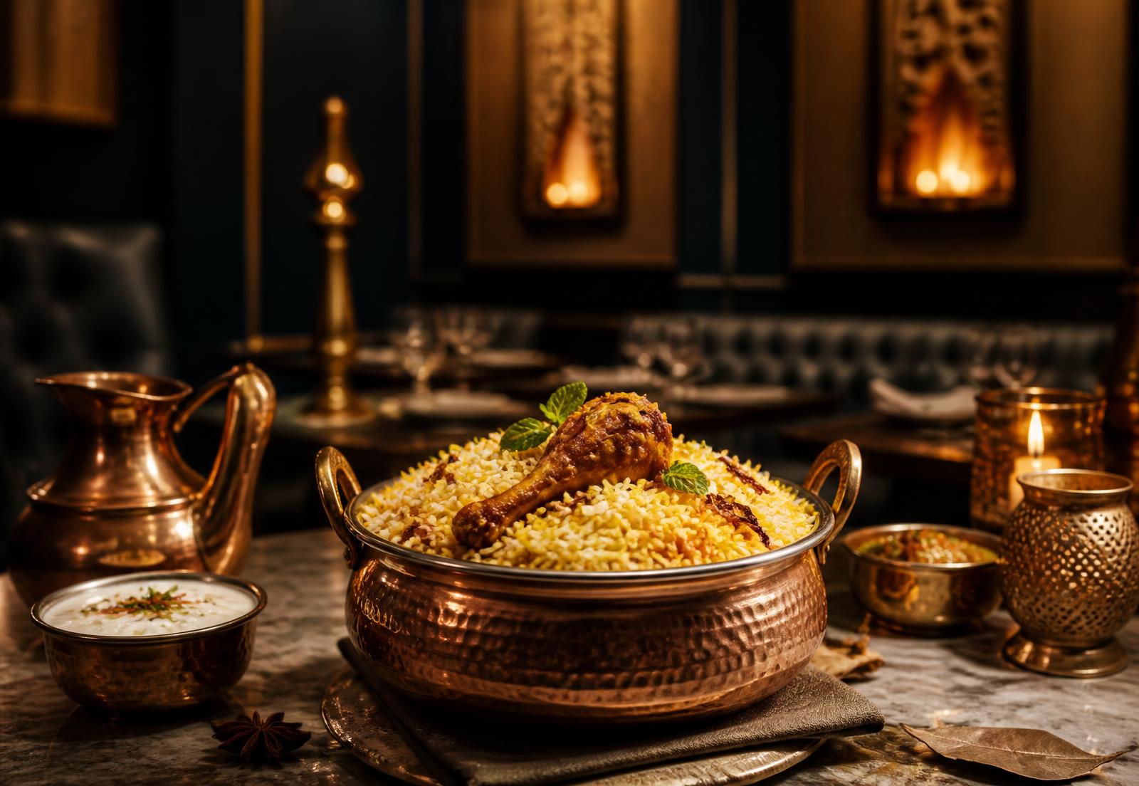 Signature Hyderabadi dishes plated at Saffron Table